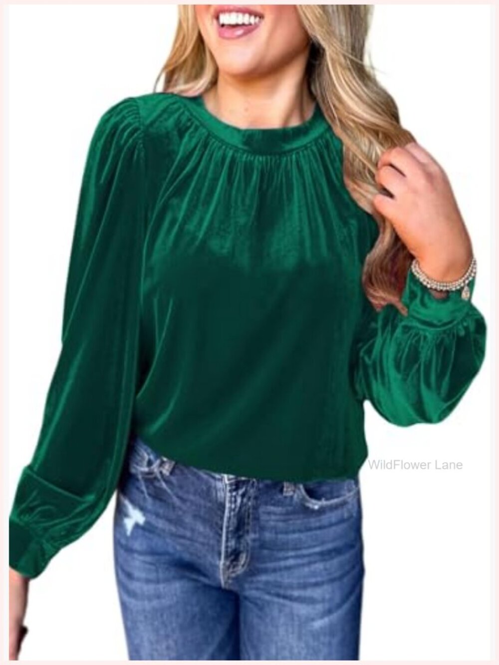 Womens Puff Long Sleeve Velvet Tunic Dressy Cute Elegant Ruched Holiday Top - Picture 3 of 4